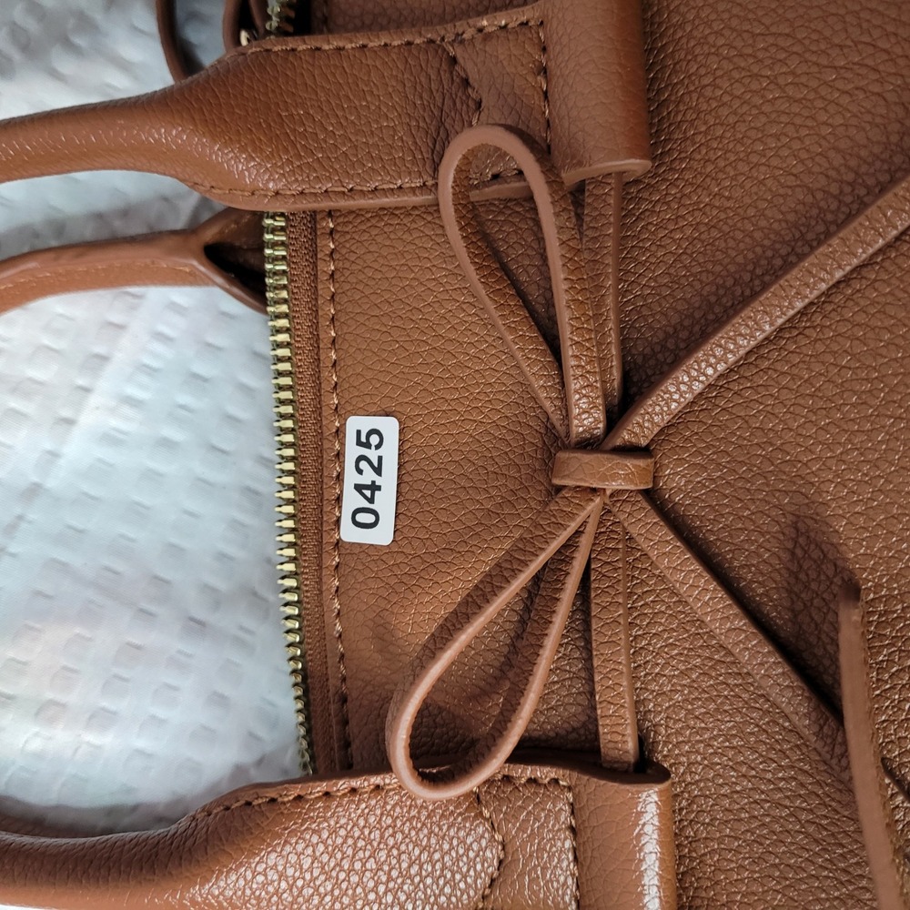 LC Lauren Conrad Cognac Brown Pebbled Faux Leather Bow Satchel Crossbody Bag - Picture 5 of 5